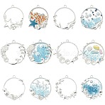 12Pcs 6 Styles Ocean Style Alloy Open Back Bezel Pendants, For DIY UV Resin, Epoxy Resin, Pressed Flower Jewelry, Ring with Sea Animals, Silver, 36~44x34~41mm, Hole: 3mm, 2pcs/style(FIND-YW0004-47)