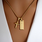 Cross & Rectangle 304 Stainless Steel Pendant Necklaces, Golden, 23.62 inch(60cm)(FS-WGE99ED-01)