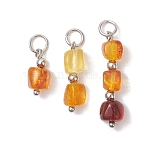3Pcs 3 Styles Natural Amber Pendants, Cube Beaded Charms, Platinum, 12.5~25x5.5~6x6~6.5mm, Jump Ring: 5x0.8mm, Inner Diameter: 3.5mm, 1pc/style(PALLOY-JF05367)