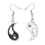 Alloy Enamel Tai Ji Dangle Earrings, 304 Stainless Steel Asymmetrical Earrings for Women, Stainless Steel Color, 49mm, Pin: 0.7mm(EJEW-JE04980)