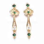 Brass Micro Pave Clear & Green Cubic Zirconia Connector Charms, Nickel Free, Jade Ruyi Shape, Green, 38x10x4mm, Hole: 0.8mm(KK-N232-227)