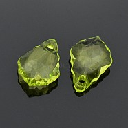 Transparent Acrylic Pendants, Faceted, teardrop, Yellow Green, 16mm long, 11mm wide, 5mm thick, hole: 2mm, about 1021pcs/402g(PL987Y-5)