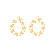 Golden 304 Stainless Steel Stud Earrings with Enamel, Teardrop with Leaf, White, 28.6x23mm(HU1446-2)