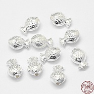 925 Sterling Silver Beads, Fish, Silver, 9.9x7.3x4.7mm, Hole: 1.2mm(STER-G012-02S)