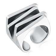 925 Sterling Silver Multi Layered Rectangle Open Cuff Ring, Chunky Wide Ring for Women, Antique Silver, US Size 6 1/2(16.9mm)(JR916A)