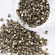 Electroplate 12/0 Glass Seed Beads, Square Hole, Cube, Goldenrod, 2~6x2x2mm, Hole: 0.8mm, about 30000pcs/bag(SEED-S027-02A-04)
