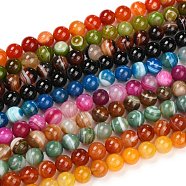 Natural Banded Agate/Striped Agate Beads Strands, Dyed, Round, Mixed Color, 12mm, Hole: 2mm, about 32~33pcs/strand, 14.96''~15.75''(38~40cm)(G-G582-C)