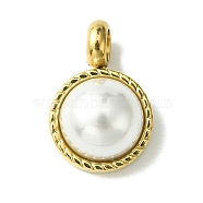 Ion Plating(IP) 304 Stainless Steel Pave Shell Pearl Half Round Charms, Real 14K Gold Plated, 14.5x10x5.5mm, Hole: 3mm(FIND-Z028-36G)