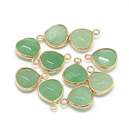 Natural White Jade Pendants, with Nickel Free Brass Findings, Faceted, Dyed, teardrop, Golden, Medium Aquamarine, 17.5x13.5x6.5mm, Hole: 2mm(G-Q963-16)