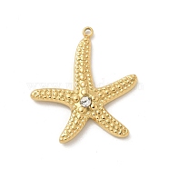 304 Stainless Steel Rhinestone Starfish, Golden, 26x23.5x3mm, Hole: 1.4mm(STAS-I322-34G-02)