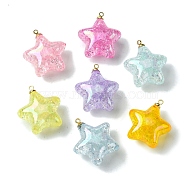 Transparent Crackle Acrylic Pendants, with Iron Loops, Star, Mixed Color, 26x23x13.5mm, Hole: 2mm(SACR-P032-03P)