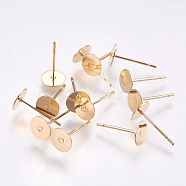 304 Stainless Steel Stud Earring Findings, Real 24K Gold Plated, 12x6mm, Pin: 0.68mm(STAS-G174-15G)