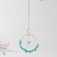 Electroplate Glass Teardrop Window Hanging Suncatchers, Synthetic Turquoise Chips & Golden Brass Moon Pendants Decorations Ornaments, 330x85mm(DJEW-PW0008-13C)