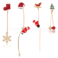 ANATTASOUL 4Pcs 2 Style Christmas Sock & Hat Rhinestone Asymmetrical Earrings, Enamel Santa Claus & Snowflake & Tree & Sled Long Tassel Dangle Stud Earrings with Sterling Silver Pins for Women, Mixed Color, 50~90mm, Pin: 0.6mm, 2Pcs/style(EJEW-AN0002-36)