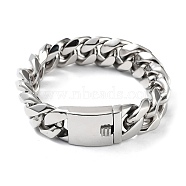 304 Stainless Steel Cuban Link Chains Bracelets for Men & Women, Stainless Steel Color, 9-3/8 inch(23.7cm)(BJEW-D031-21C-P)