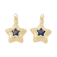 Rack Plating Brass Micro Pave Clear & Midnight Blue Cubic Zirconia Pendants, Cadmium Free & Nickel Free & Lead Free, Star, Real 18K Gold Plated, 21.5x17x4mm, Hole: 2.8mm(KK-D073-11G)