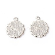 Brass Charms, Rack Plating, Flat Round with Twelve Constellations, Aries, 14x11.5x1mm, Hole: 1.2mm(KK-F772-19P-01)