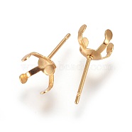 304 Stainless Steel Stud Earrings Findings, Golden, Tray: 7.5x7.5mm, 17x7.5mm, Pin: 1mm(STAS-P227-01G-A)