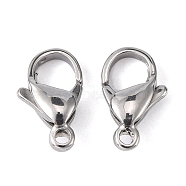 304 Stainless Steel Lobster Claw Clasps, Parrot Trigger Clasps, Stainless Steel Color, 12x7x3.5mm, Hole: 1.5mm(X-STAS-M262-01-12mm)