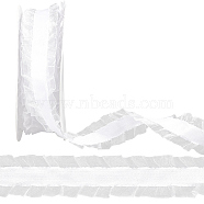 10 Yards Polyester Pleated Lace Trim, Fringe Lace Ribbon for Garment Accessories, White, 1 inch(25mm)(OCOR-WH0080-93A)