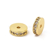 Rack Plating Brass Micro Pave Cubic Zirconia Beads, Long-Lasting Plated, Lead Free & Cadmium Free, Flat Round/Disc, Real 18K Gold Plated, Clear, 8x2.3mm, Hole: 1.2mm(KK-F879-16G-04)