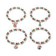 4Pcs 4 Style Glass Beaded Stretch Bracelets Set, Christmas Tree & Deer & Glove & Snowflake Alloy Enamel Charms Stackable Bracelets for Women, Colorful, Inner Diameter: 2 inch(5.1cm), 1Pc/style(BJEW-JB09342)