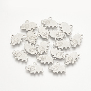 304 Stainless Steel Charms, Elephant, Stainless Steel Color, 9x12x1mm, Hole: 1mm(STAS-T015-02)