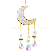 Natural Quartz Crystal Chips Moon Pendant Decoration, Hanging Suncatchers, with Glass Teardrop Charm, for Home Garden Decoration, 400mm(DJEW-PW0019-13A)