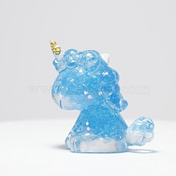 Resin Unicorn Figurine Home Decoration, with Natural Aquamarine Chips Inside Display Decorations, 60x50x30mm(UNIC-PW0001-054B)