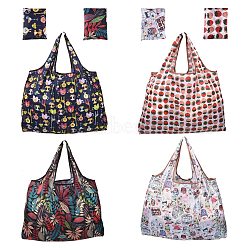 4Pcs 4 Styles Foldable Eco-Friendly Nylon Grocery Bags, Reusable Waterproof Shopping Tote Bags, with Pouch and Bag Handle, Mixed Patterns, 52.5x60x0.15cm, 1pc/style(ABAG-SZ0001-12)