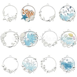 12Pcs 6 Styles Ocean Style Alloy Open Back Bezel Pendants, For DIY UV Resin, Epoxy Resin, Pressed Flower Jewelry, Ring with Sea Animals, Silver, 36~44x34~41mm, Hole: 3mm, 2pcs/style(FIND-YW0004-47)