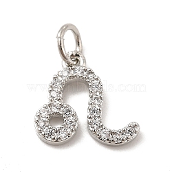 Brass Micro Pave Cubic Zirconia Charms, Constellation Charm, with Jump Ring, Leo, 11.5x12x1.5mm, Hole: 3.5mm(KK-E077-02P-01)