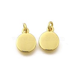 Brass Charms, Rack Plating, Lasting Plated, Real 18K Gold Plated, Cadmium Free & Lead Free, with Jump Ring, Flat Round, 9.5x7.5x1.5mm, Hole: 2mm(KK-I275-17G-01)