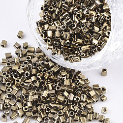 Electroplate 12/0 Glass Seed Beads, Square Hole, Cube, Goldenrod, 2~6x2x2mm, Hole: 0.8mm, about 30000pcs/bag(SEED-S027-02A-04)