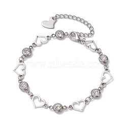 Alloy Heart Link Bracelet with Clear Cubic Zirconia, Platinum, 7-5/8 inch(19.5cm)(BJEW-JB10169)