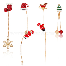 ANATTASOUL 4Pcs 2 Style Christmas Sock & Hat Rhinestone Asymmetrical Earrings, Enamel Santa Claus & Snowflake & Tree & Sled Long Tassel Dangle Stud Earrings with Sterling Silver Pins for Women, Mixed Color, 50~90mm, Pin: 0.6mm, 2Pcs/style(EJEW-AN0002-36)