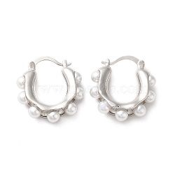 Plastic Pearl Beaded Hoop Earrings, Brass Jewelry for Women, Platinum, 28x25.5x7mm, Pin: 1~mm(EJEW-Q024-04P)