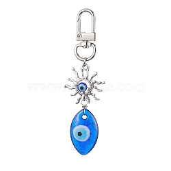 Evil Eye Lampwork Pendant Decorations, Alloy Sun & Swivel Clasps Charms for Bag Ornaments, Horse Eye, 85mm, pendant: 59x26x6mm(HJEW-JM01997-05)