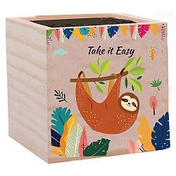 Willow Wood Planters, Flower Pots, for Garden Supplies, Square with Word Take It Easy, Other Animal, 75x75x75mm(DIY-WH0294-005)