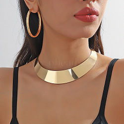 Chunky Alloy Choker Necklace & Hoop Earring, Golden, Golden, 120mm & 58mm(FS-WG64904-04)