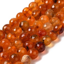 Dyed & Heated Natural Agate Beads Strands, Faceted, Round, Chocolate, 8mm, Hole: 1.2mm, about 48pcs/strand, 15.12''(38.4cm)(G-P539-D01-07)