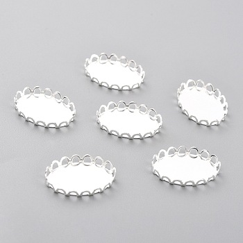 304 Stainless Steel Cabochon Settings, Lace Edge Bezel Cups, Oval, Silver, 19x14x3mm Tray: 18mmx13mm