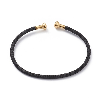 Braided Carbon Steel Wire Bracelet Making, with Golden Plated Brass End Caps, Black, 0.25cm, Inner Diameter: 2-3/8 inch(6.1cm)