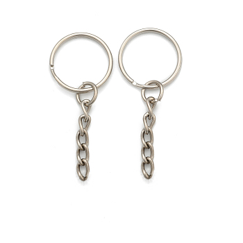Iron Split Key Rings, with Chains, Keychain Clasp Findings, Platinum, 20x2.4mm, Inner Diameter: 17.6mm