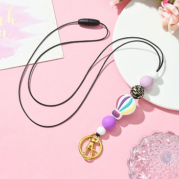 Silicone Beads Neck Strap Lanyard, with Zinc Alloy Swivel Lobster Claw Clasps and Rings, Colorful, 375mm
