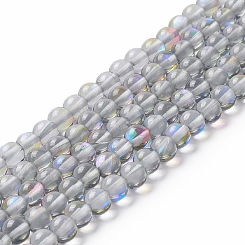 Synthetic Moonstone Beads Strands, Round, Gray, 6mm, Hole: 0.8mm, about 63pcs/strand, 14.57''~15.55''(37~39.5cm)
