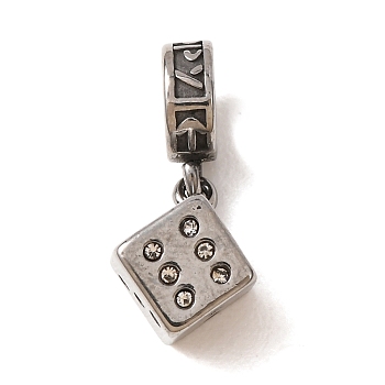 316 Surgical Stainless Steel & Rhinestone European Dangle Charms, Dice, Crystal, 22mm, Hole: 5mm