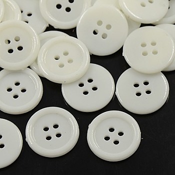 Acrylic Sewing Buttons, Plastic Shirt Buttons for Costume Design, 4-Hole, Dyed, Flat Round, White, 17x2mm, Hole: 1mm