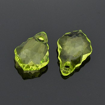 Transparent Acrylic Pendants, Faceted, teardrop, Yellow Green, 16mm long, 11mm wide, 5mm thick, hole: 2mm, about 1021pcs/402g
