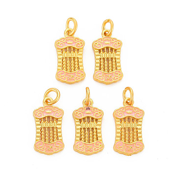 20Pcs Rack Plating Alloy Enamel Pendants, Long-Lasting Plated, Matte Style, Cadmium Free & Nickel Free & Lead Free, with Jump Rings, Abacus, Pink, 19x10x2mm, Jump Ring: 6mm in diameter, 1mm thick, Inner Diameter: 4mm